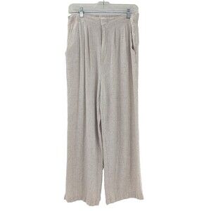 Hunter and Brown Beige Linen Blend High Rise Flowy Pleated Pants Size L 28x24